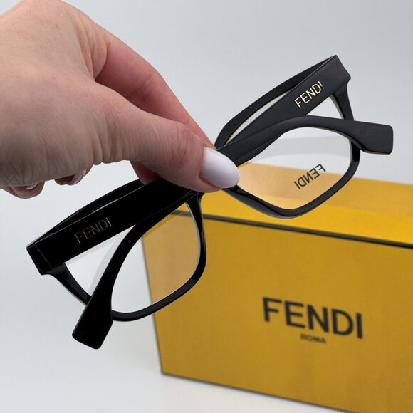 Fendi FE50055I BOLD 001 BRAND NEW Eyeglasses Shiny Black Unisex Geometric - Picture 4 of 10